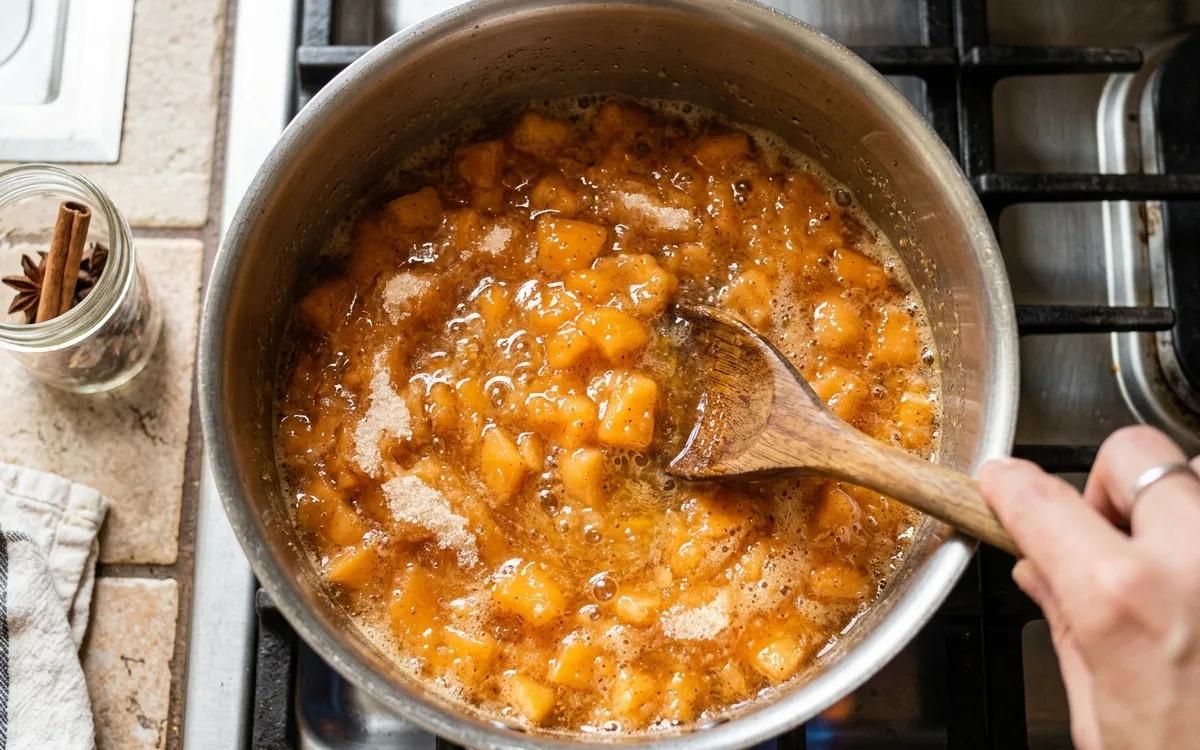 Step 2: Stir the mixture over medium heat until the sugar dissolves 