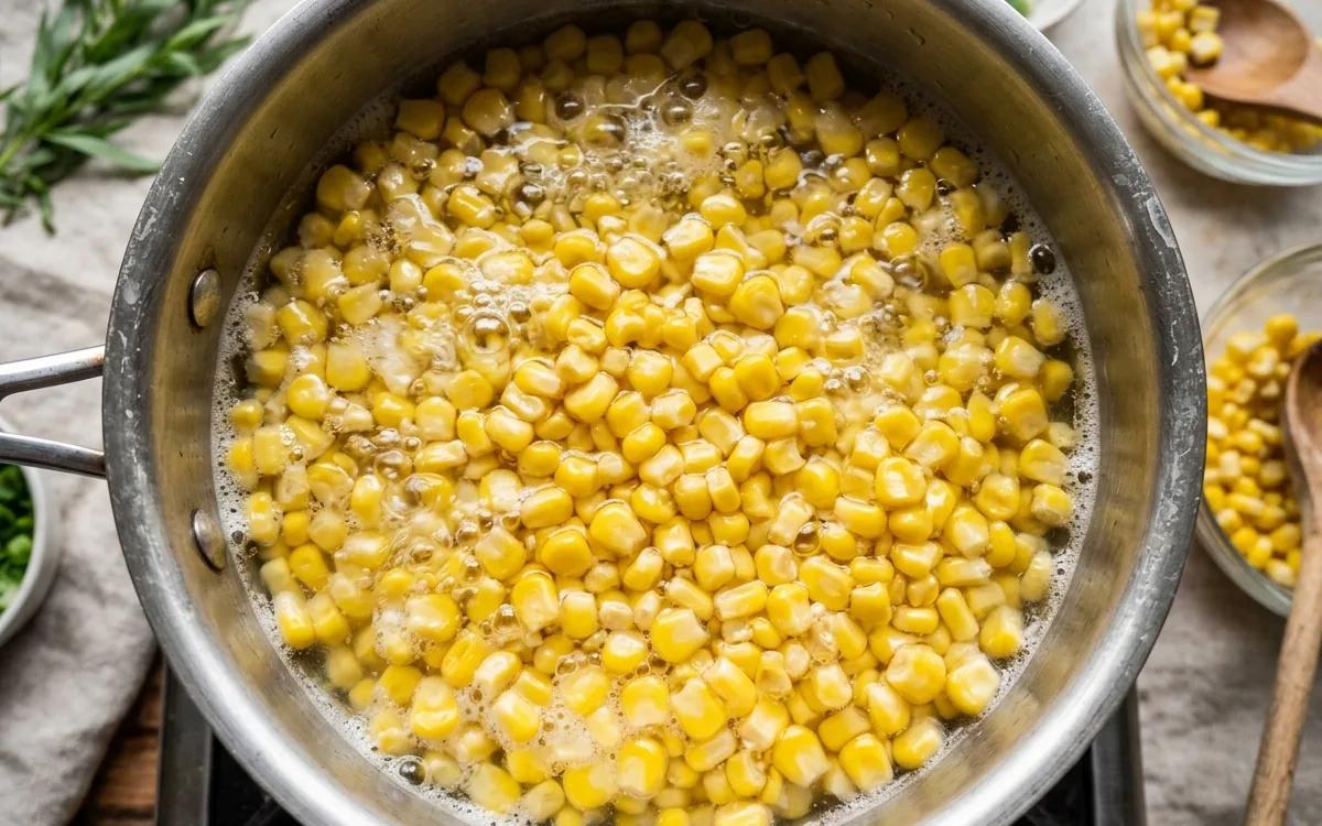 Step 2: Add the corn kernels and boil for three minutes until tender