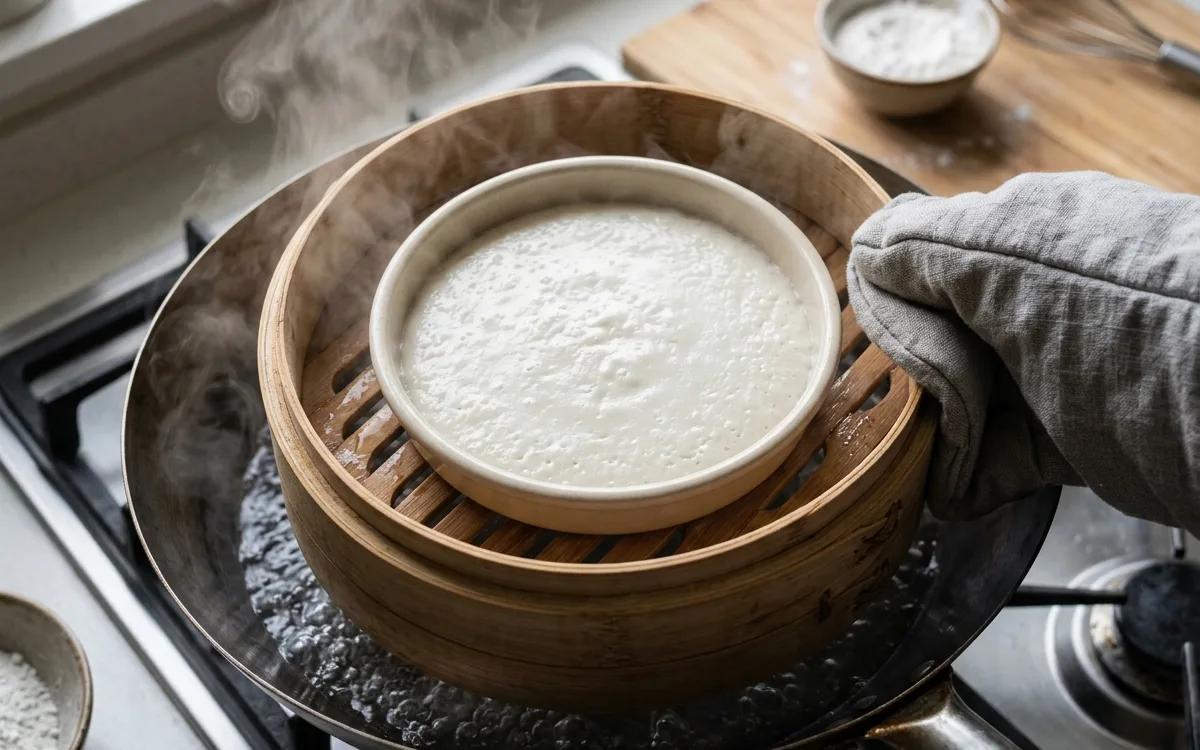 Step 6: Place the pan into a steamer over boiling water.