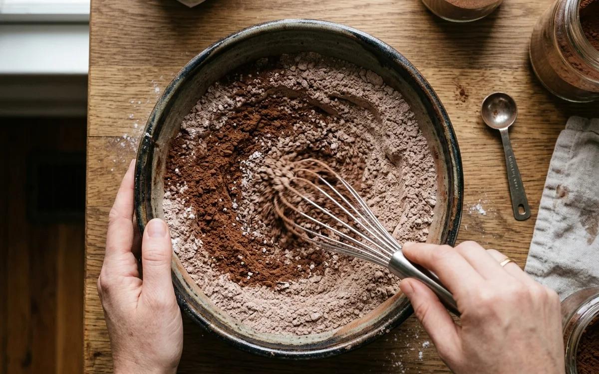 Step 4: Whisk the flour, cocoa powder, and salt together in a separa