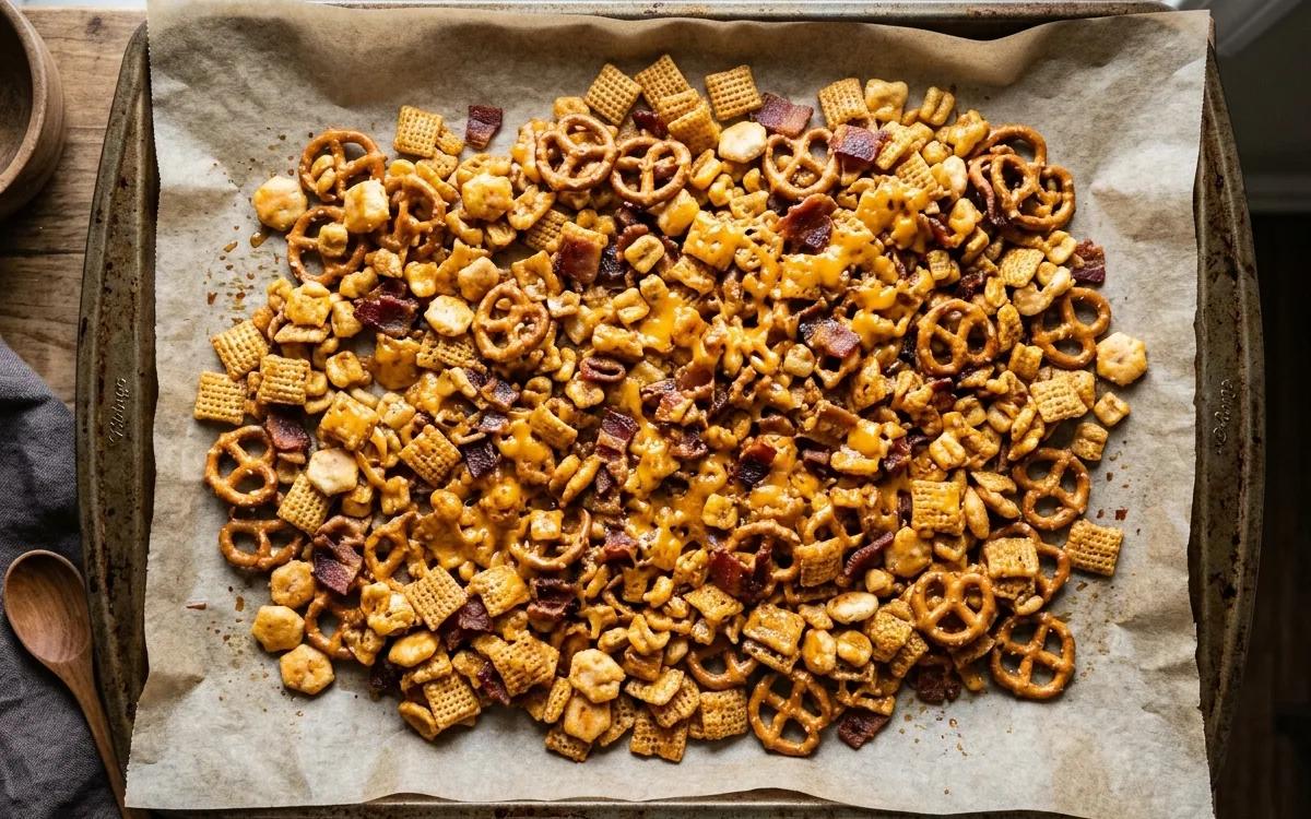 Step 6: Spread the mixture onto a large parchment-lined baking sheet