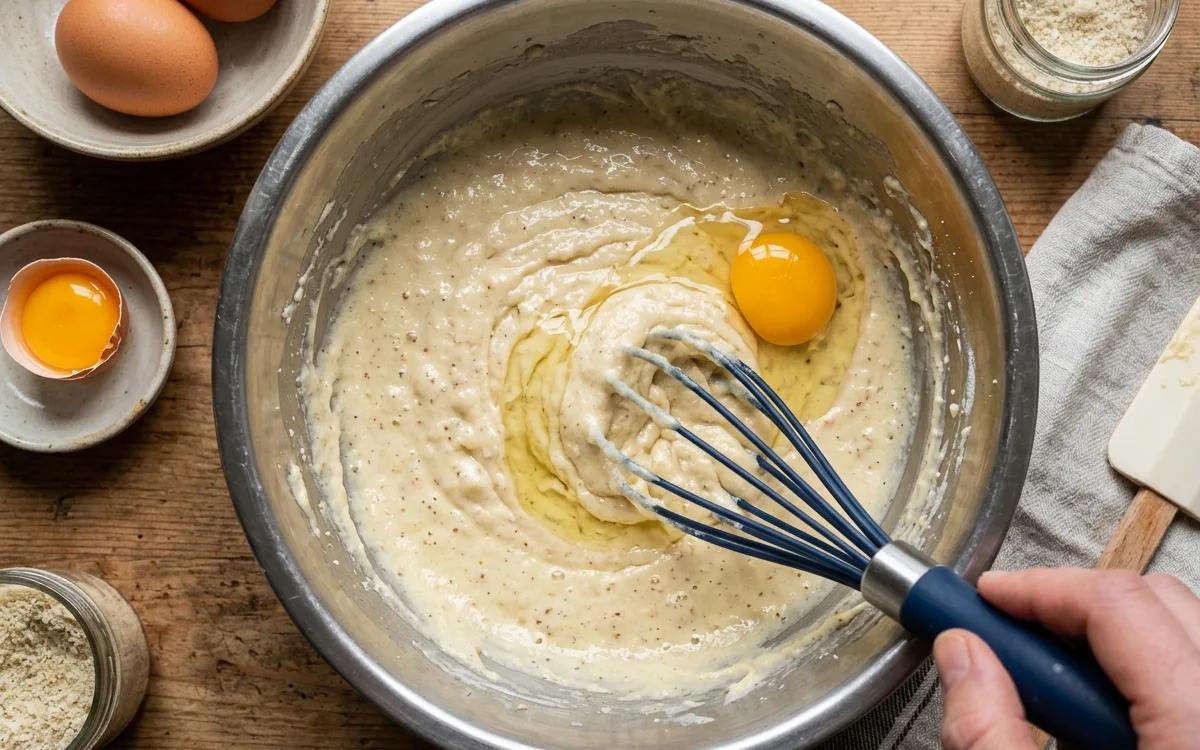Step 3: Add the eggs one at a time, beating thoroughly after each ad
