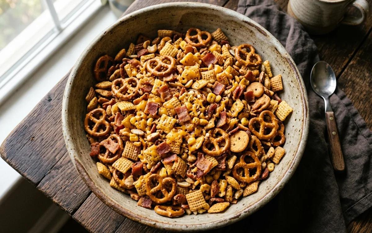 Slow Cooker Cheesy Bacon Chex Mix — American snacks recipe