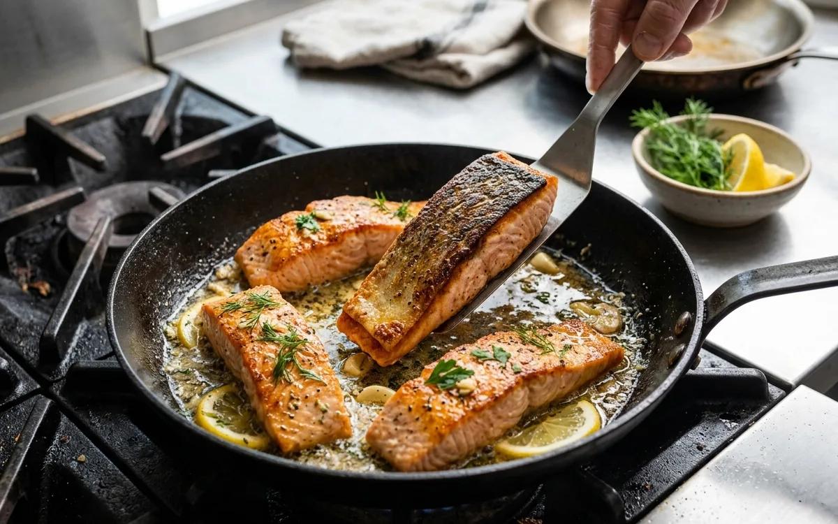 Step 6: Flip the fillets carefully and cook for another 2 to 3 minut