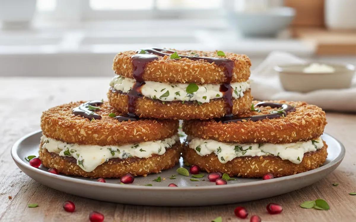 Crispy Baked Eggplant Sandwiches with Herbed Cheese Filling — Mediterranean lunch recipe