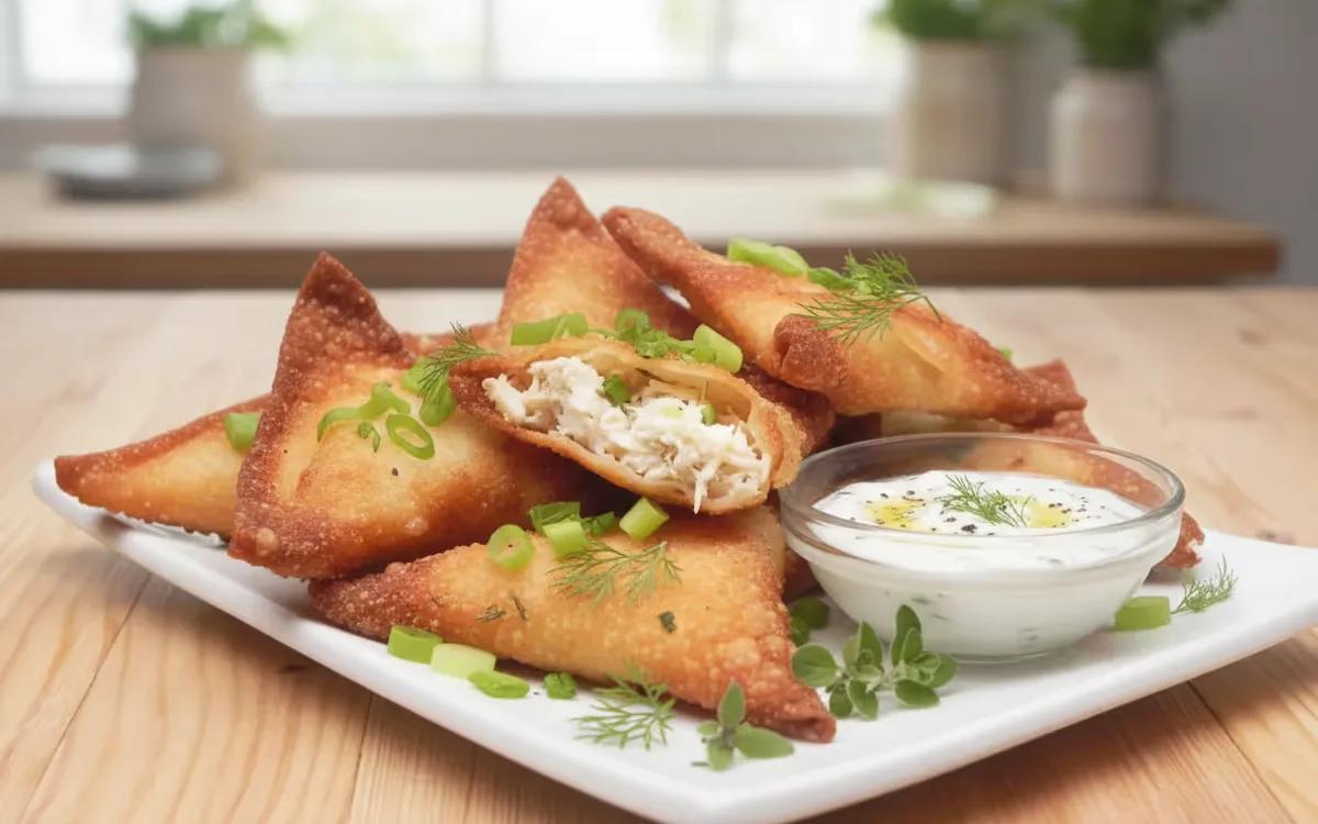 Crispy Greek Fried Wontons with Feta and Chicken — Mediterranean snacks recipe