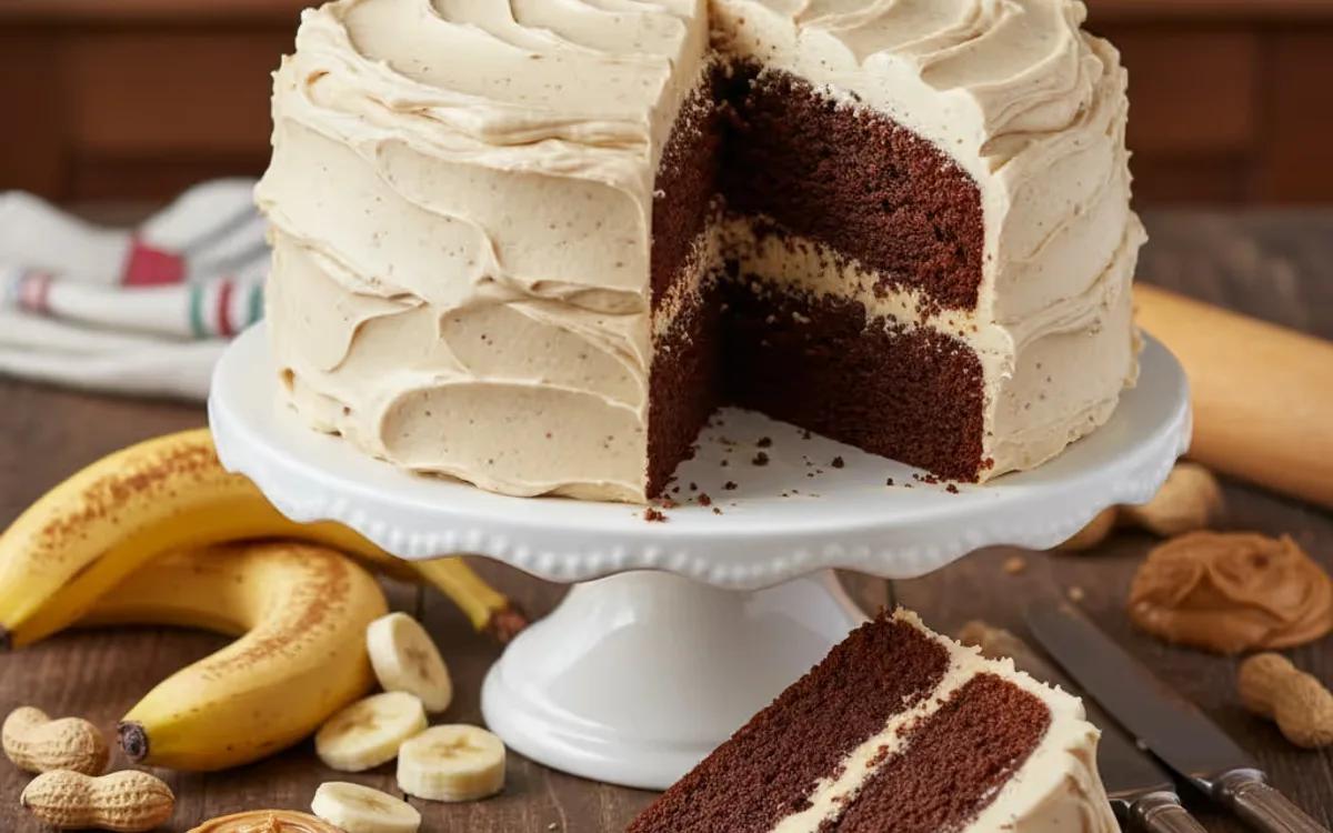 Elvis-Inspired Chocolate Banana Cake with Peanut Butter Cream Cheese Frosting — american recipe