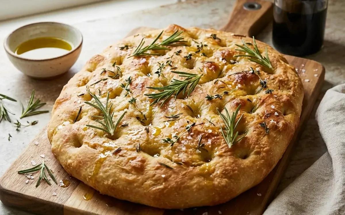 Herbed Focaccia Bread With Olive Oil Drizzle — american recipe