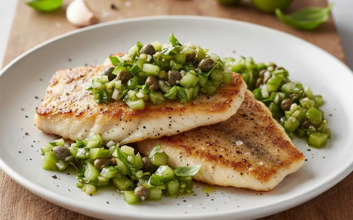 Pan-Seared Tilapia with Green Tomato Tapenade — Mediterranean dinner recipe