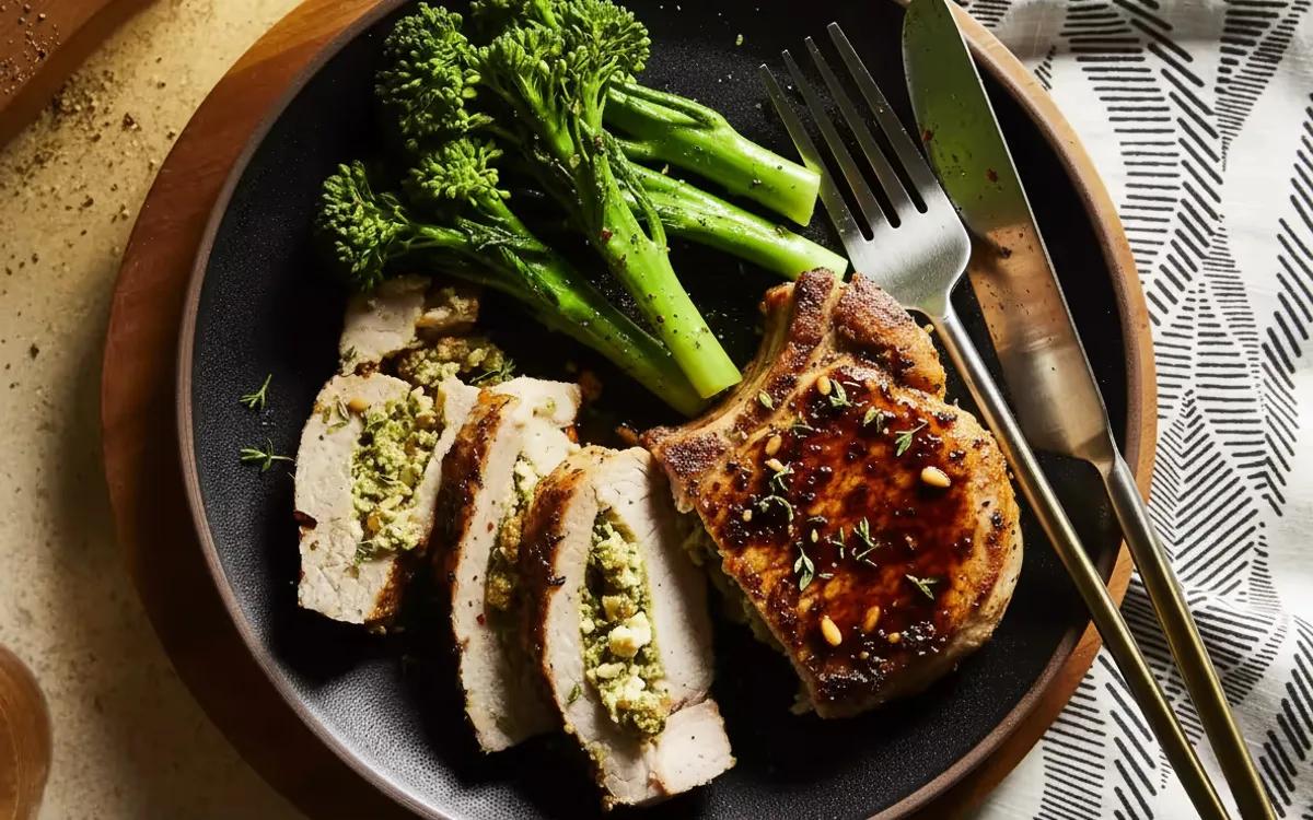 Pesto-Stuffed Pork Chops with Balsamic Glaze — italian recipe