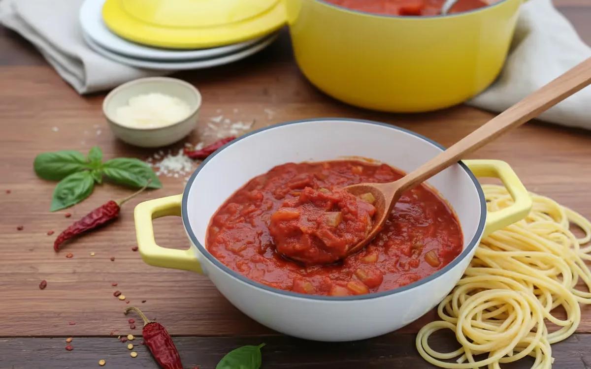 Quick Spicy Meatless Spaghetti Sauce — Italian dinner recipe