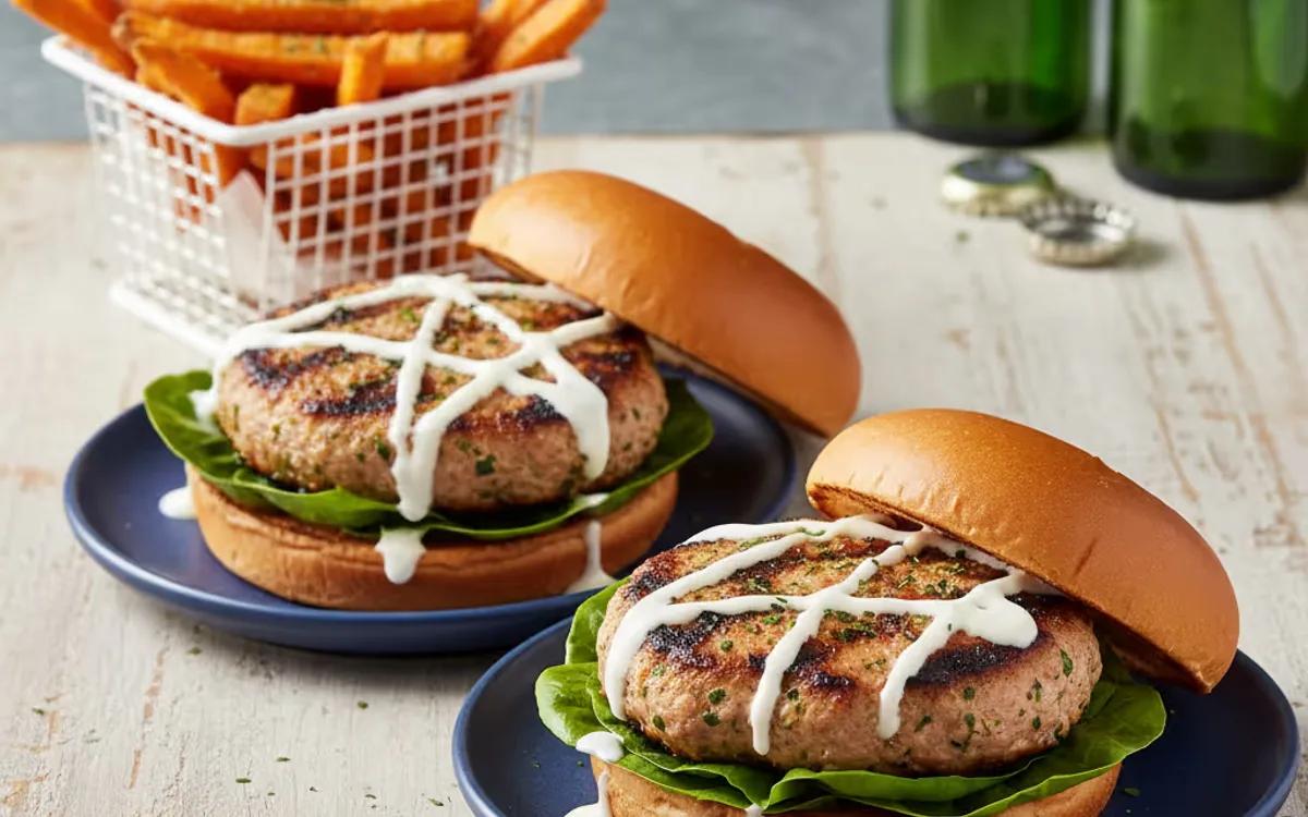 Ranch-Seasoned Grilled Turkey Burgers with Sweet Potato Fries — american recipe