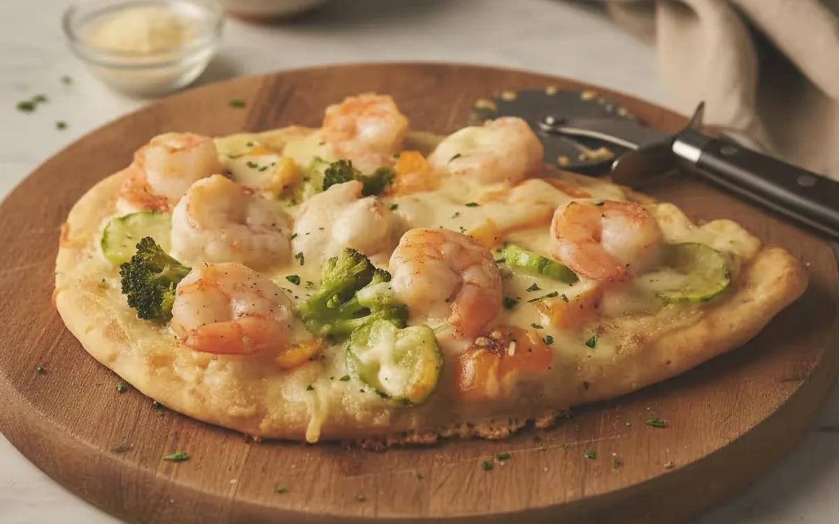 Shrimp Alfredo Naan Pizza — american recipe