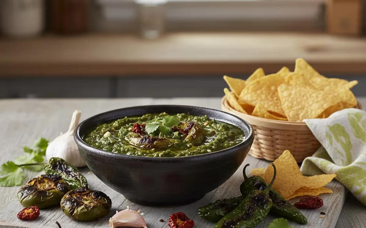 Three Chile Dry Roasted Tomatillo Salsa — Mexican dinner recipe